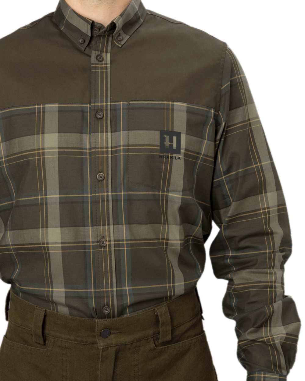 Willow Green Coloured Harkila Anker Long Sleeve Shirt on white background 