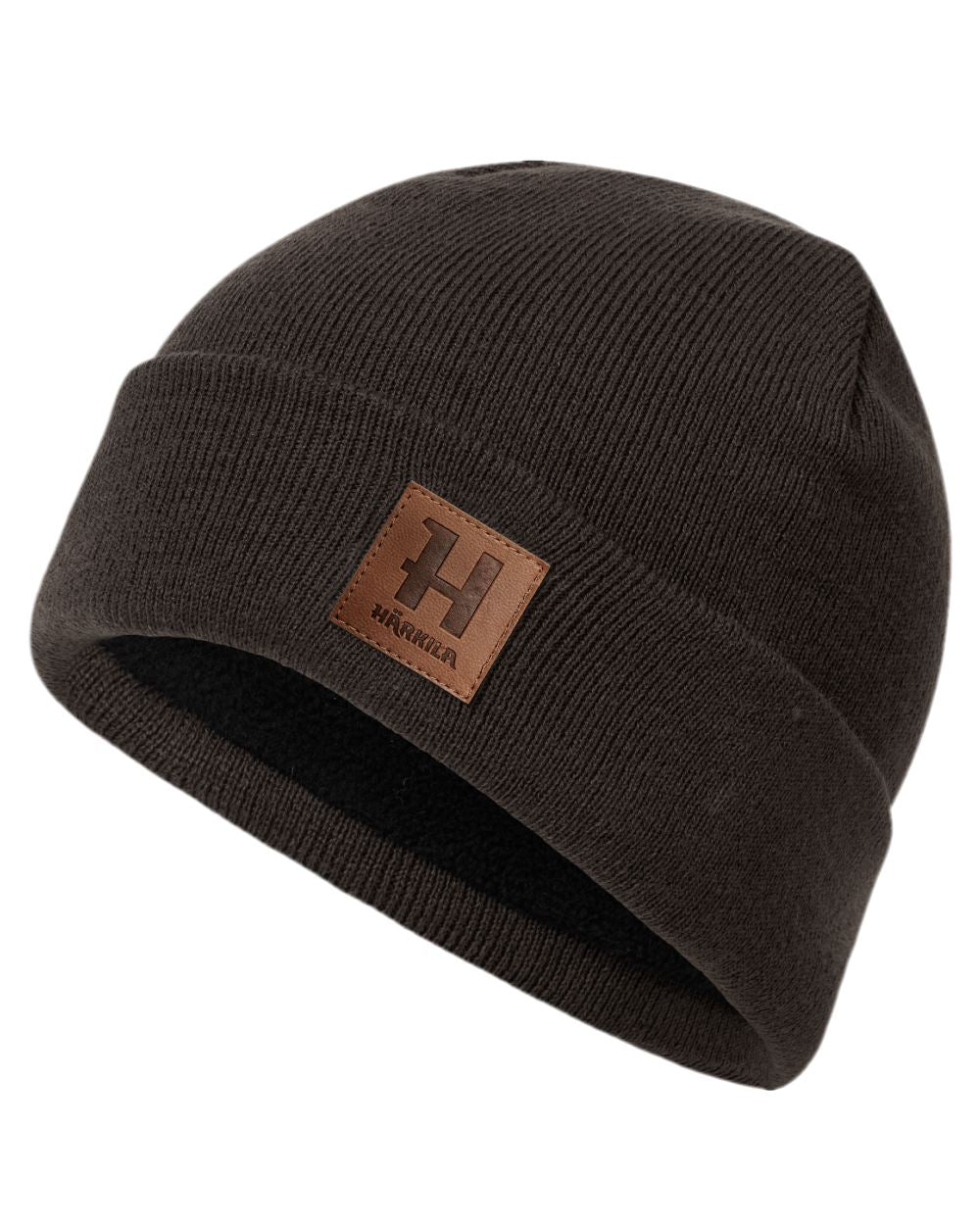 Demitasse Brown Coloured Harkila Annaboda 2.0 HSP Knit Beanie on white background 
