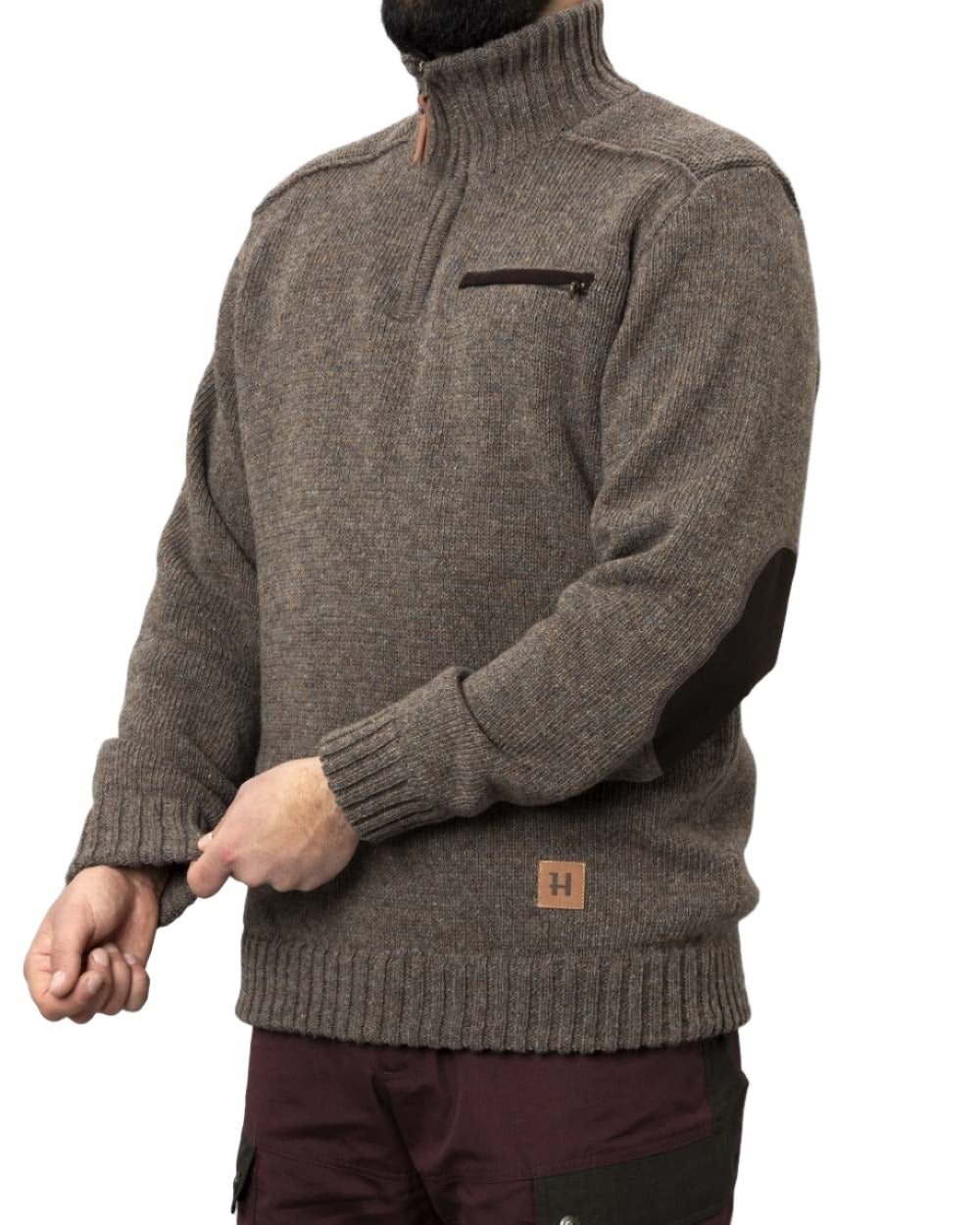 Dark Sand coloured Harkila Annaboda 2.0 HSP Knit Pullover on white background 