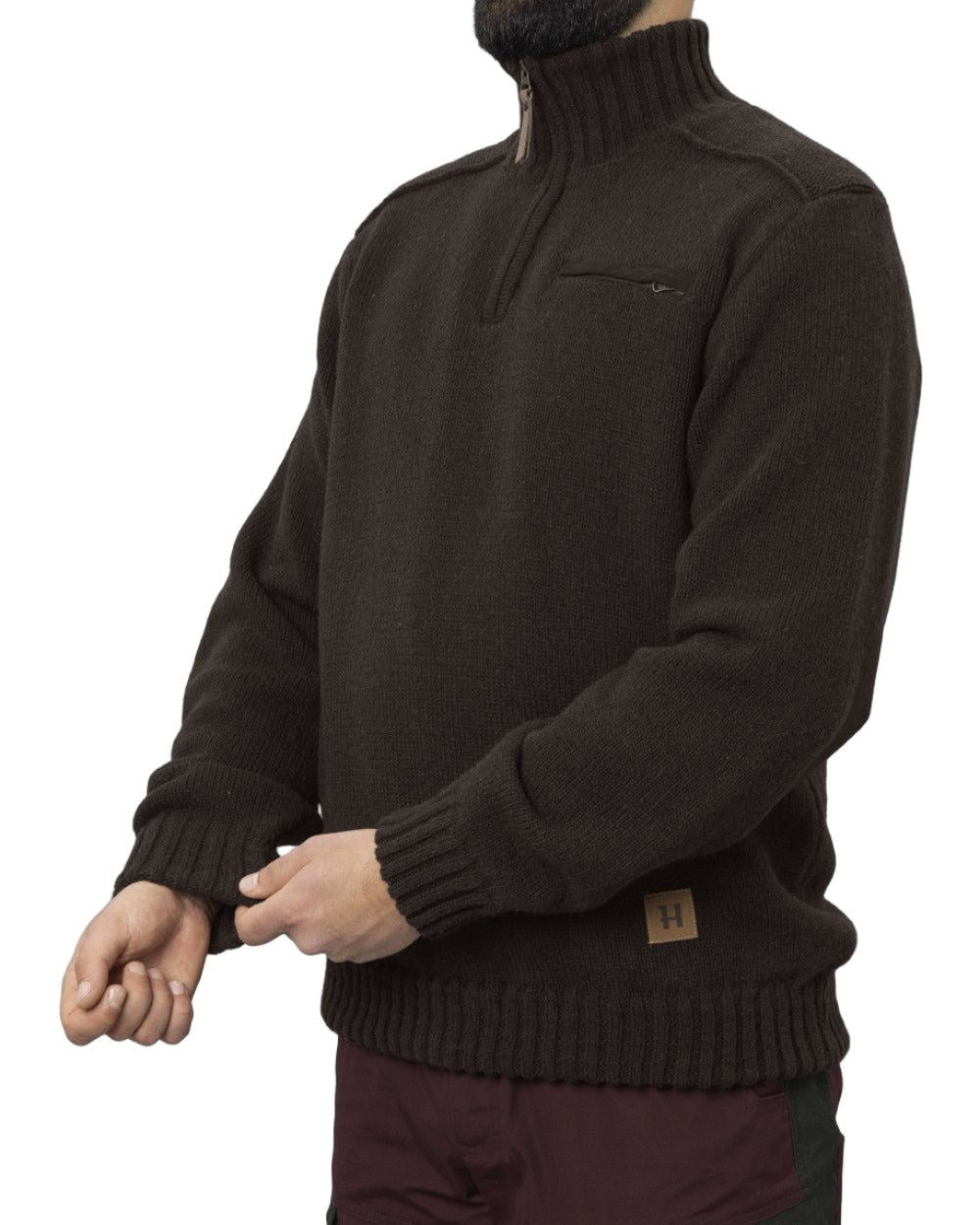 Demitasse Brown coloured Harkila Annaboda 2.0 HSP Knit Pullover on white background 