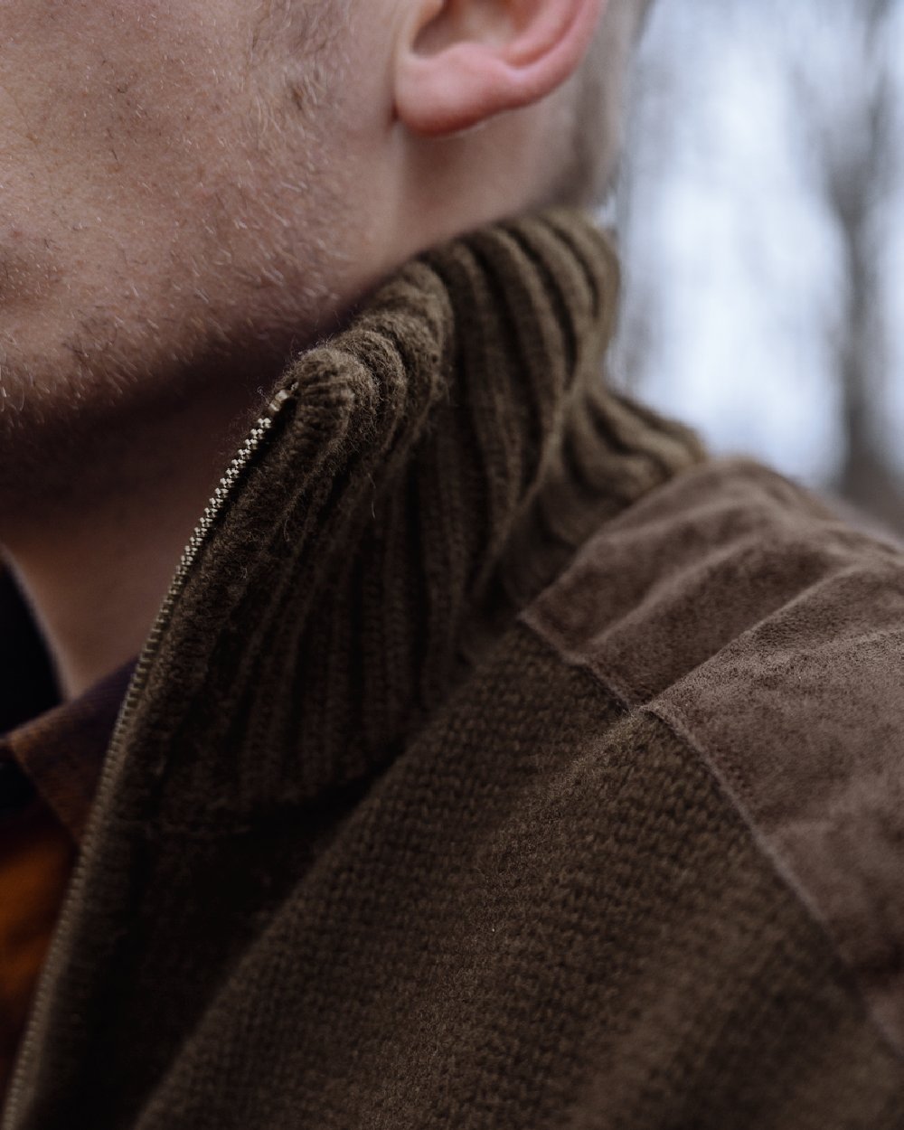 Demitasse Brown coloured Harkila Annaboda WSP Knit Half Zip on forest background 
