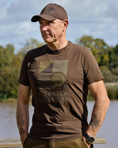 Willow Green Coloured Harkila Anniversary Short Sleeve T-Shirt on outdoor background 