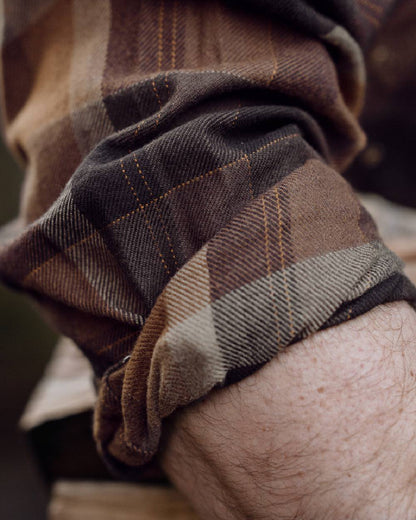 Rust Brown Check coloured Harkila Asmund Long Sleeve Shirt sleeve close up 