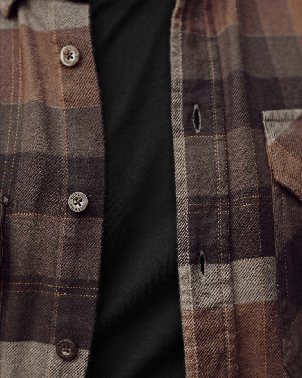 Rust Brown Check coloured Harkila Asmund Long Sleeve Shirt button close up 