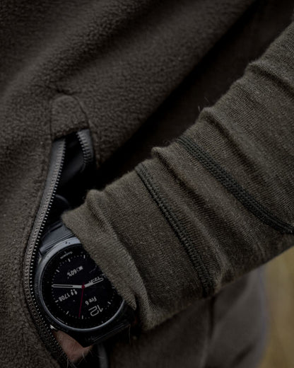 Shadow Brown Coloured Harkila Aspire Fleece Waistcoat on outdoor background 