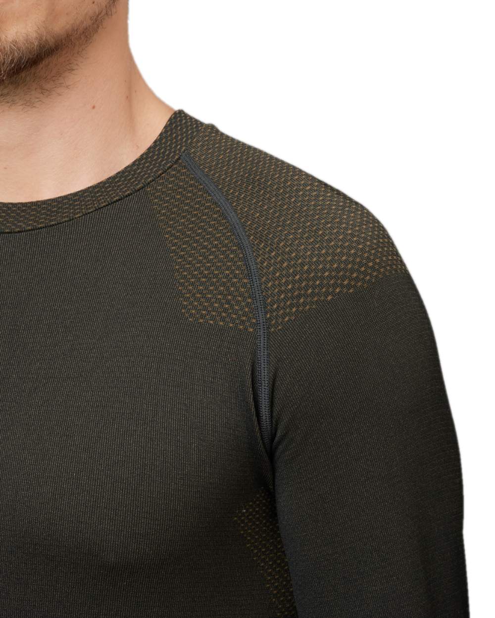 Dark Willow Green Coloured Harkila Base Active Long Sleeve O-Neck on white background 