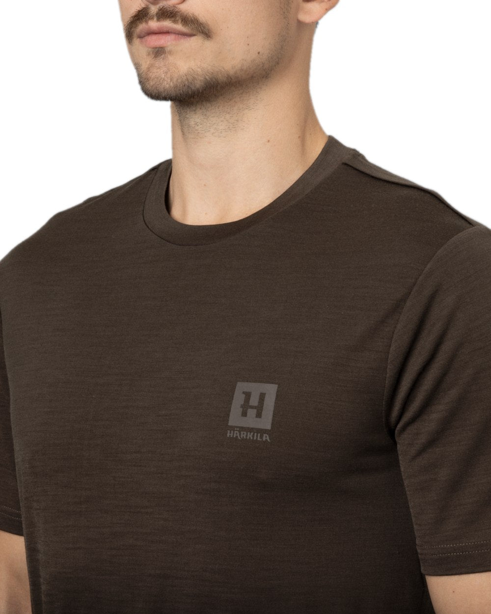 Shadow Brown Coloured Harkila Base All Season Short Sleeve T-Shirt on white background 
