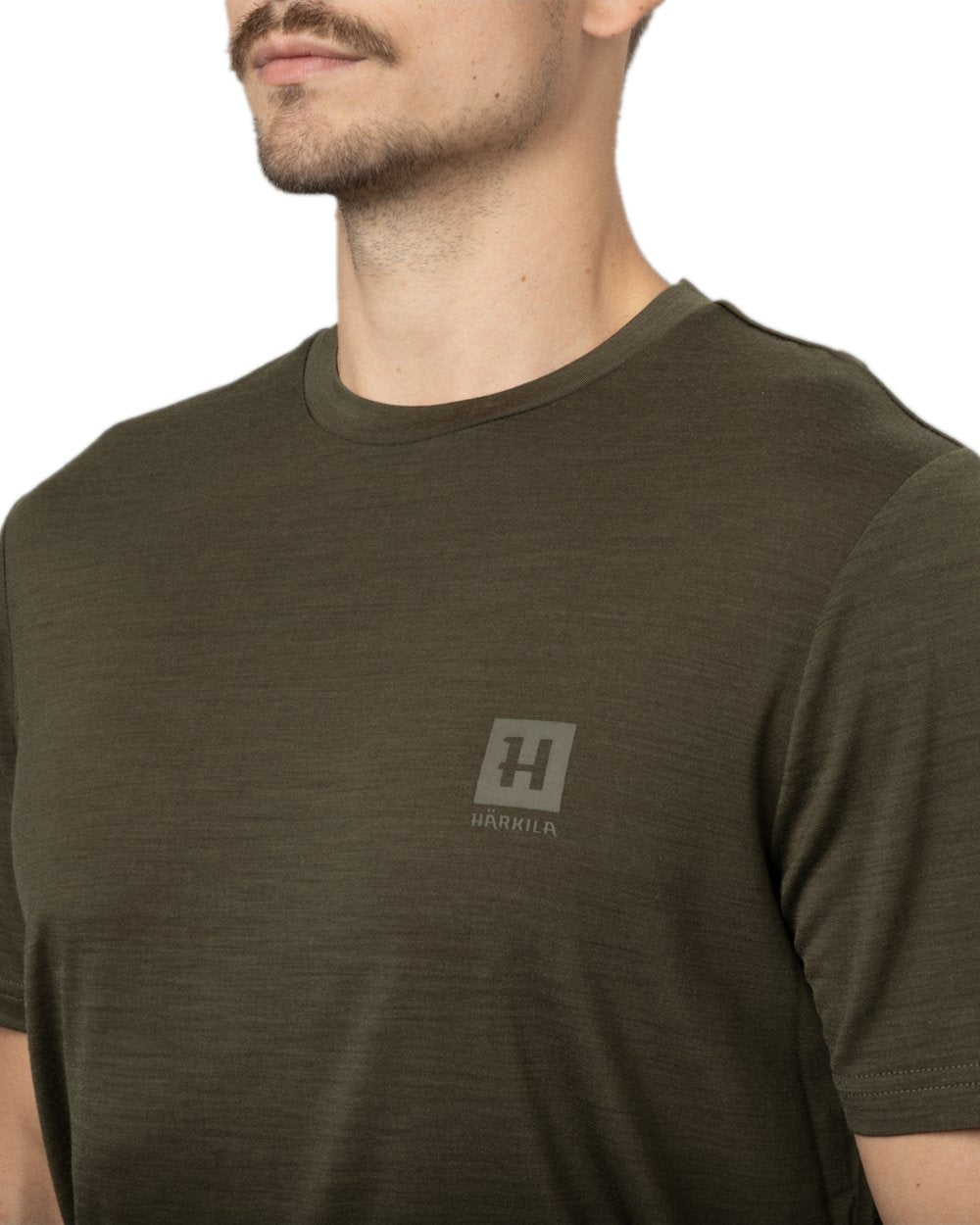Willow Green Coloured Harkila Base All Season Short Sleeve T-Shirt on white background 