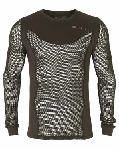 Shadow Brown Coloured Harkila Base Mesh Crew Neck on white background 