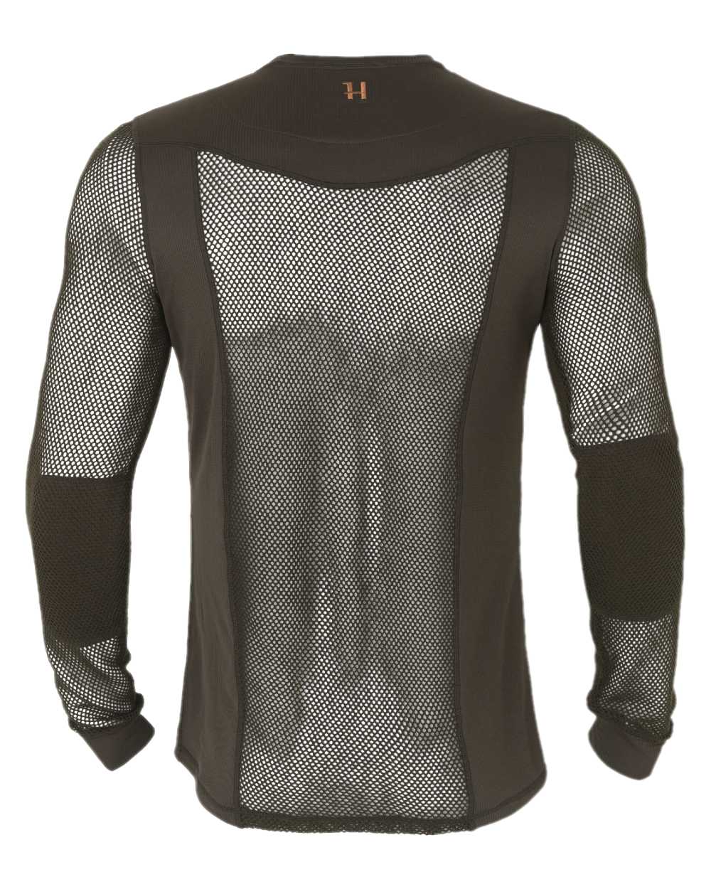 Shadow Brown Coloured Harkila Base Mesh Crew Neck on white background 