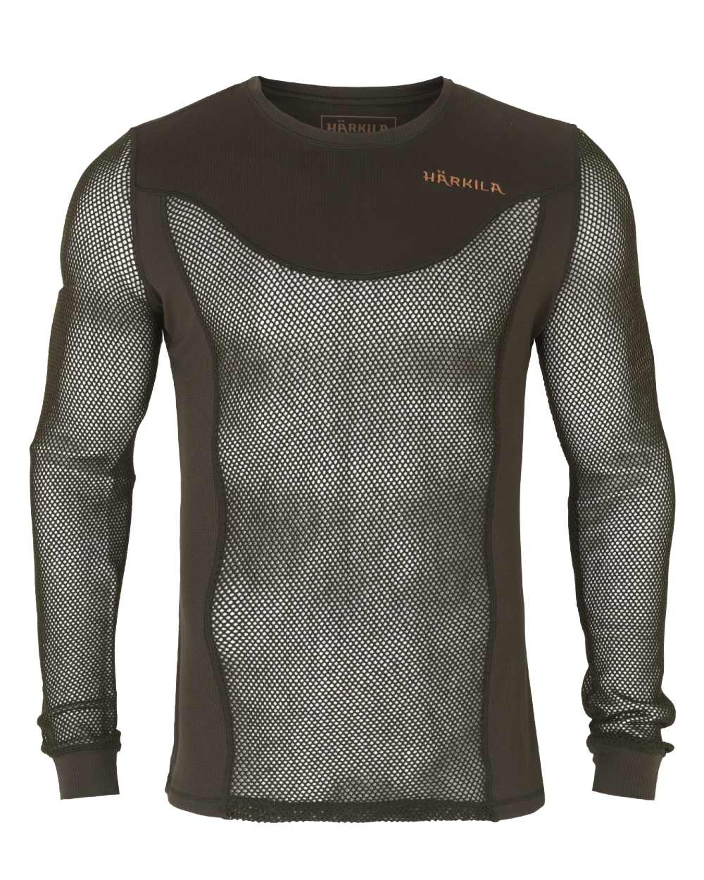 Shadow Brown Harkila Base Mesh Crew Neck on white background 