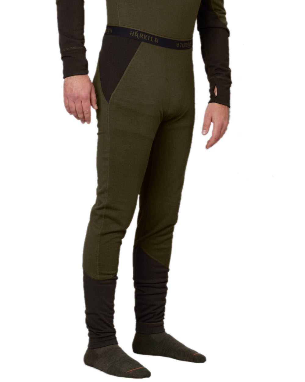Willow Green Shadow Brown Coloured Harkila Base Warm Long Johns on white background 