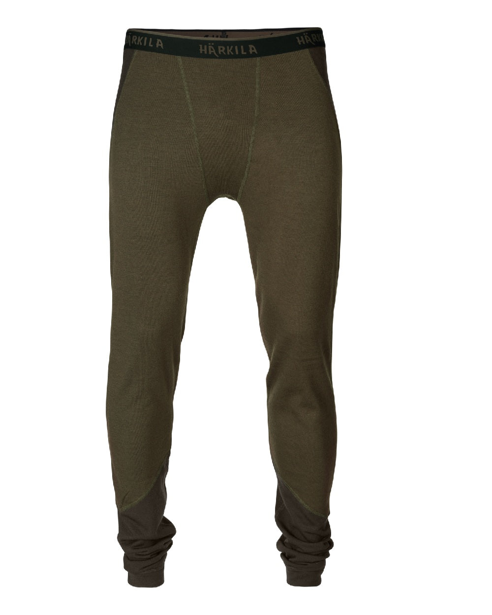 Willow Green/Shadow Brown coloured Harkila Base Warm Long Johns on white bachground 