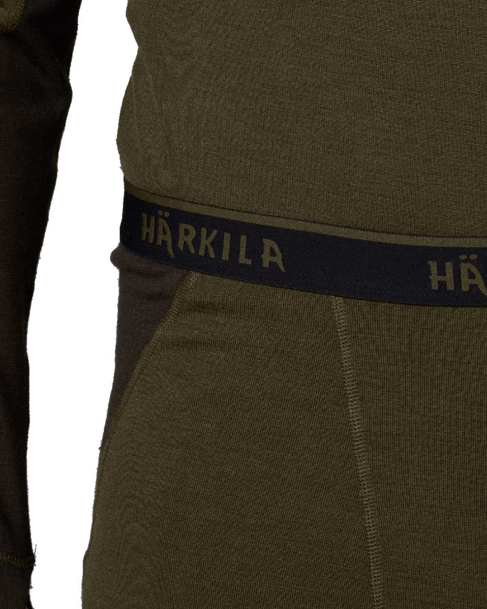 Willow Green/Shadow Brown coloured Harkila Base Warm Long Johns on white bachground 