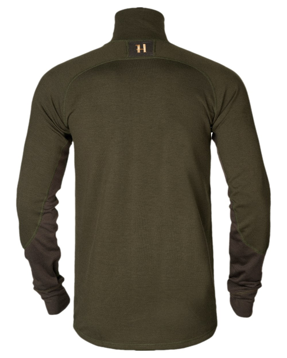 Willow Green Shadow Brown Coloured Harkila Base Warm Zip Neck on white background 