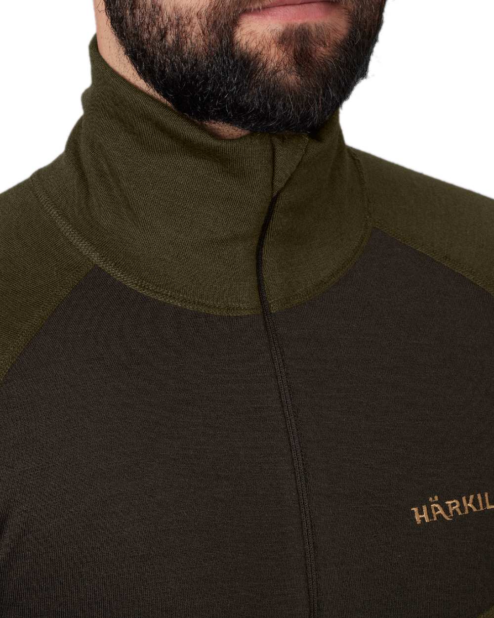 Willow Green Shadow Brown Coloured Harkila Base Warm Zip Neck on white background 