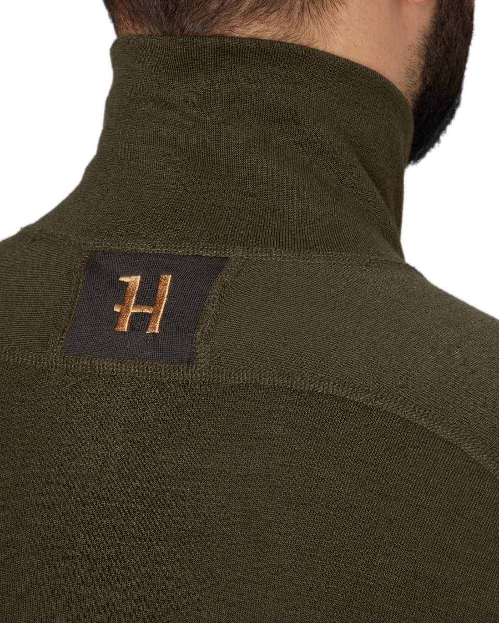 Willow Green Shadow Brown Coloured Harkila Base Warm Zip Neck on white background 