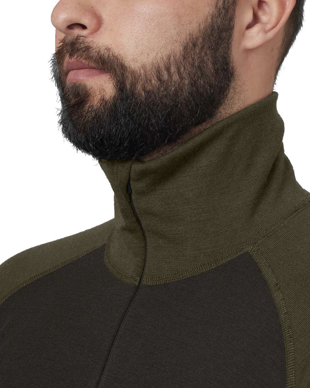 Willow Green Shadow Brown Harkila Base Warm Zip Neck on white background 