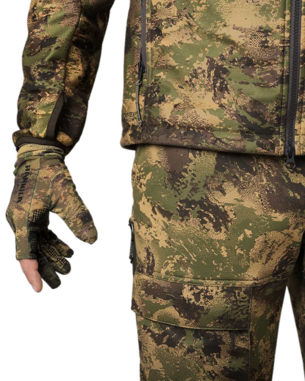 AXIS Forest coloured Harkila Deer Stalker Camo Mesh Gloves on white background 
