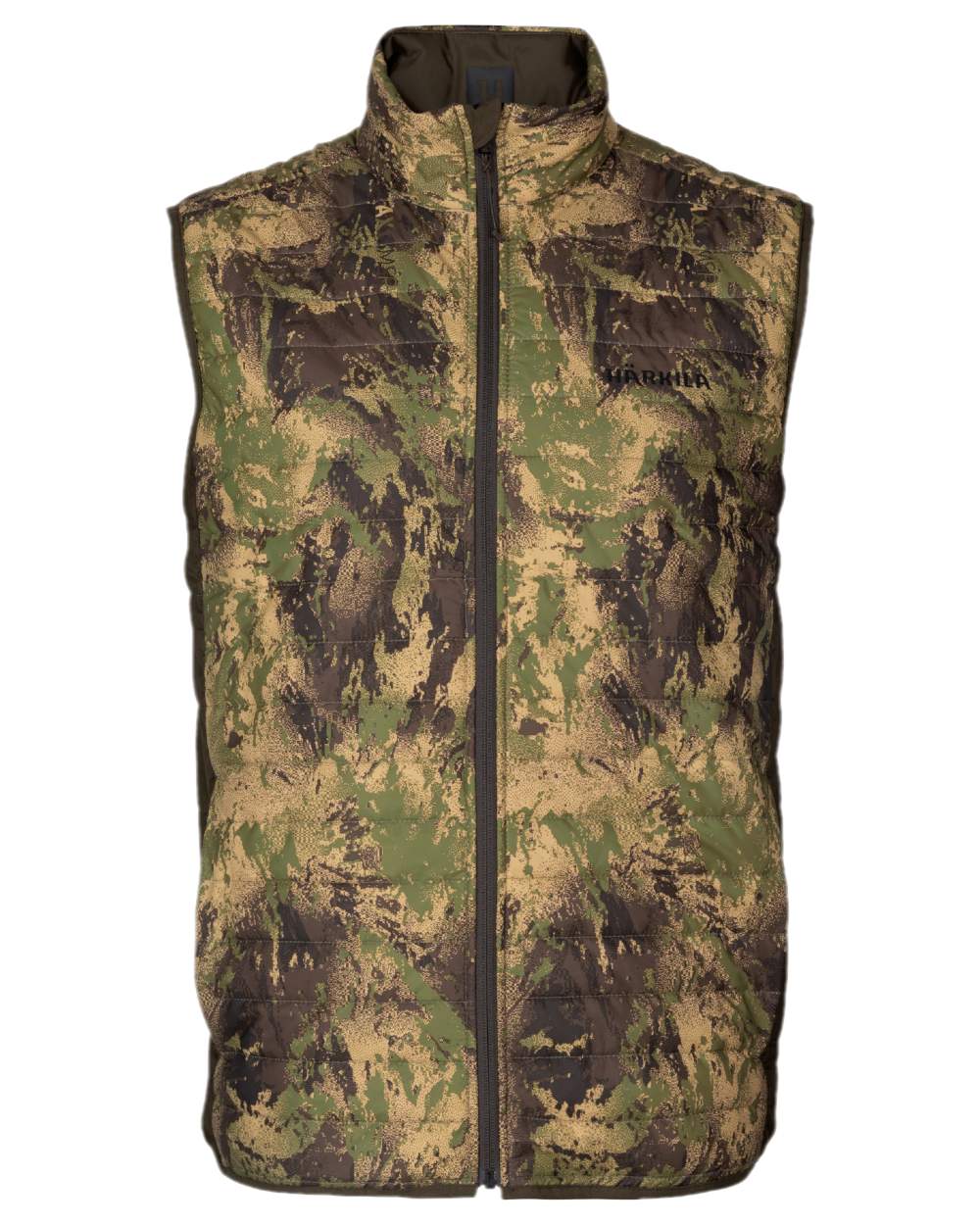 Willow Green AXIS Forest Coloured Harkila Deer Stalker Camo Reversible Packable Waistcoat on white background 