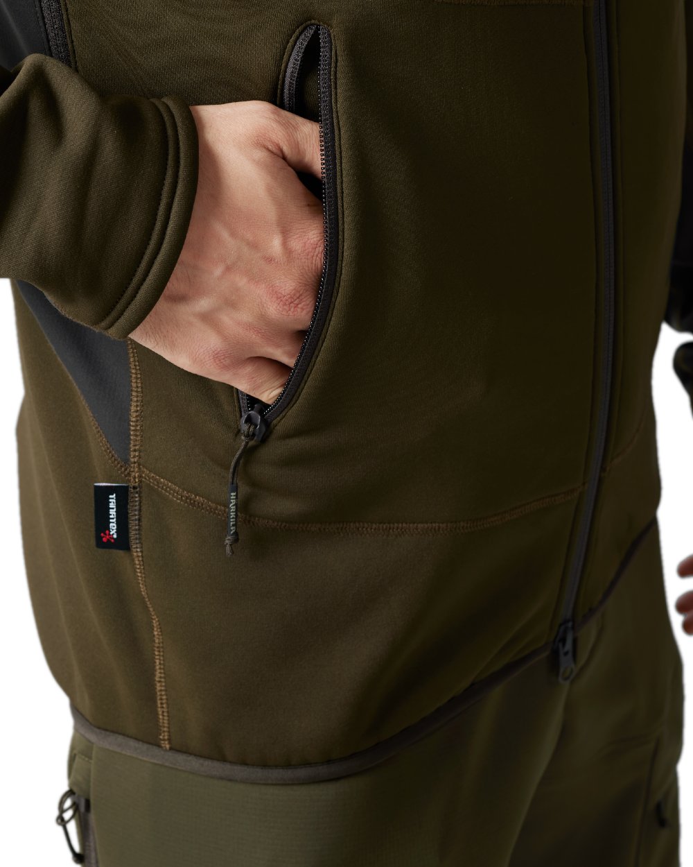 Willow Green Shadow Brown Coloured Harkila Deer Stalker Fleece Hoodie on white background 