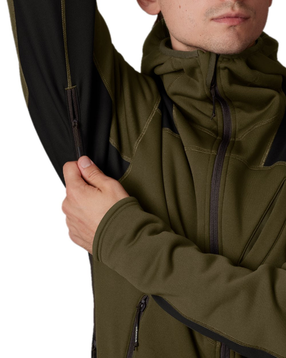 Willow Green Shadow Brown Coloured Harkila Deer Stalker Fleece Hoodie on white background 