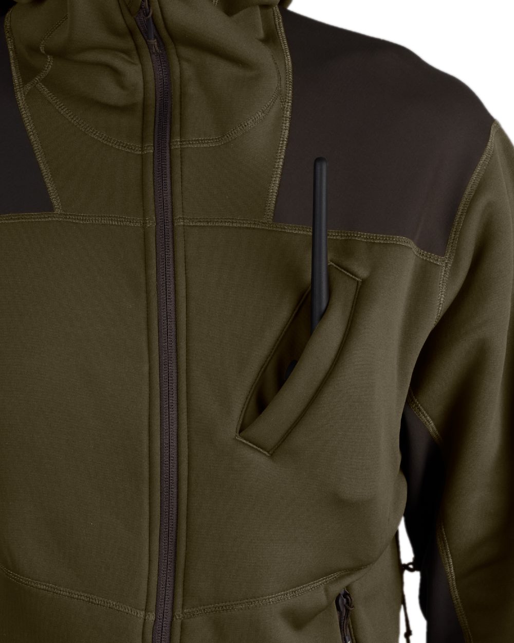 Willow Green Shadow Brown Coloured Harkila Deer Stalker Fleece Hoodie on white background 