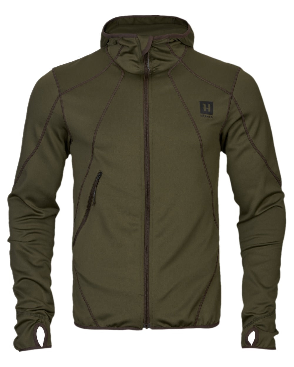 Willow Green Coloured Harkila Deer Stalker Full Zip Fleece Hoodie on white background 
