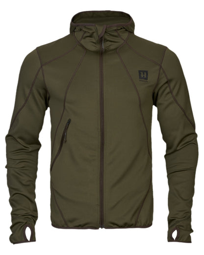 Willow Green Coloured Harkila Deer Stalker Full Zip Fleece Hoodie on white background 