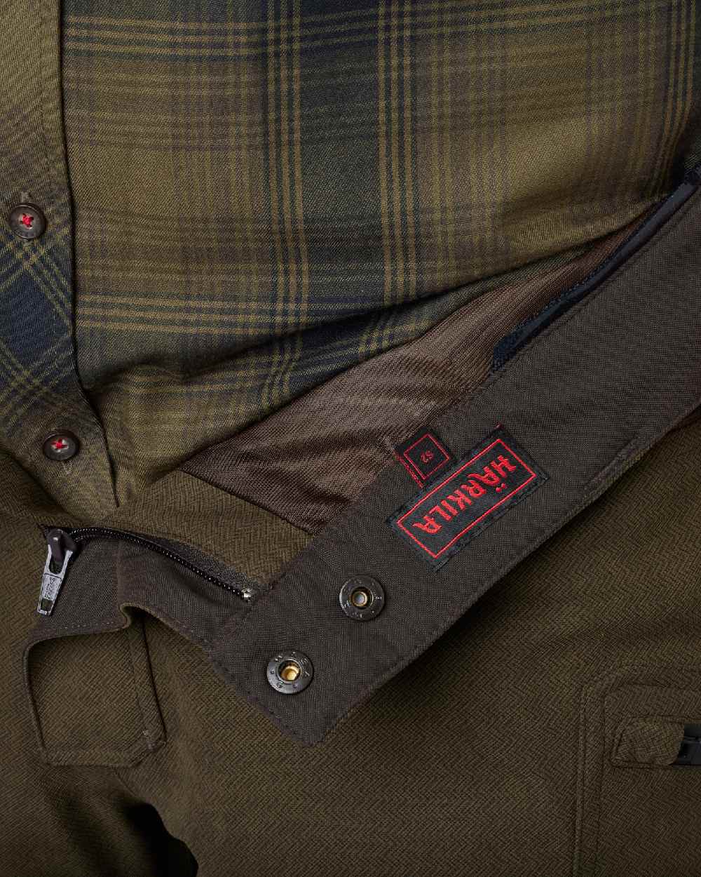 Willow Green Shadow Brown Coloured Harkila Driven Hunt HWS Leather Trousers on white background 