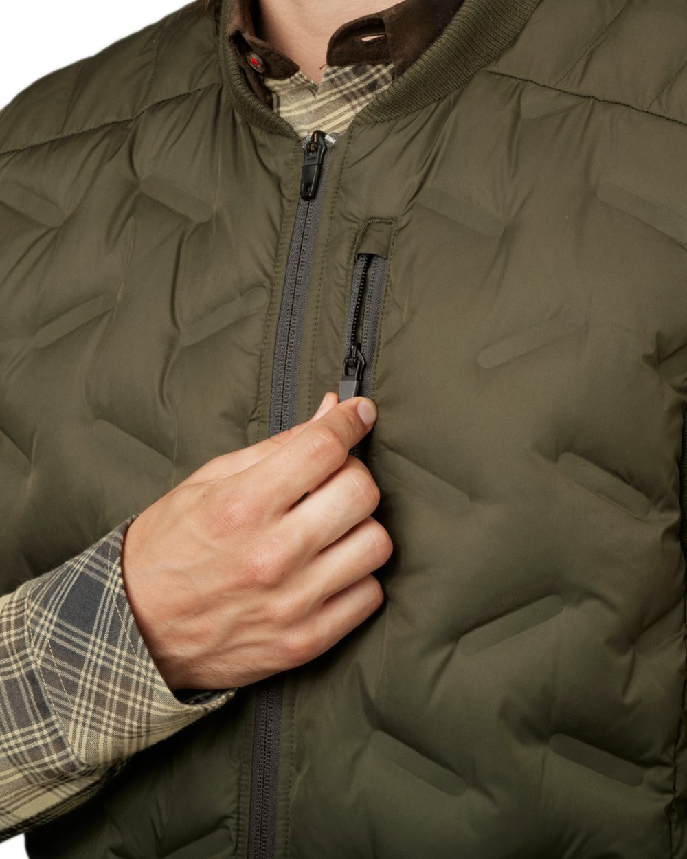 Willow Green Coloured Harkila Driven Hunt Insulated Waistcoat on white background 
