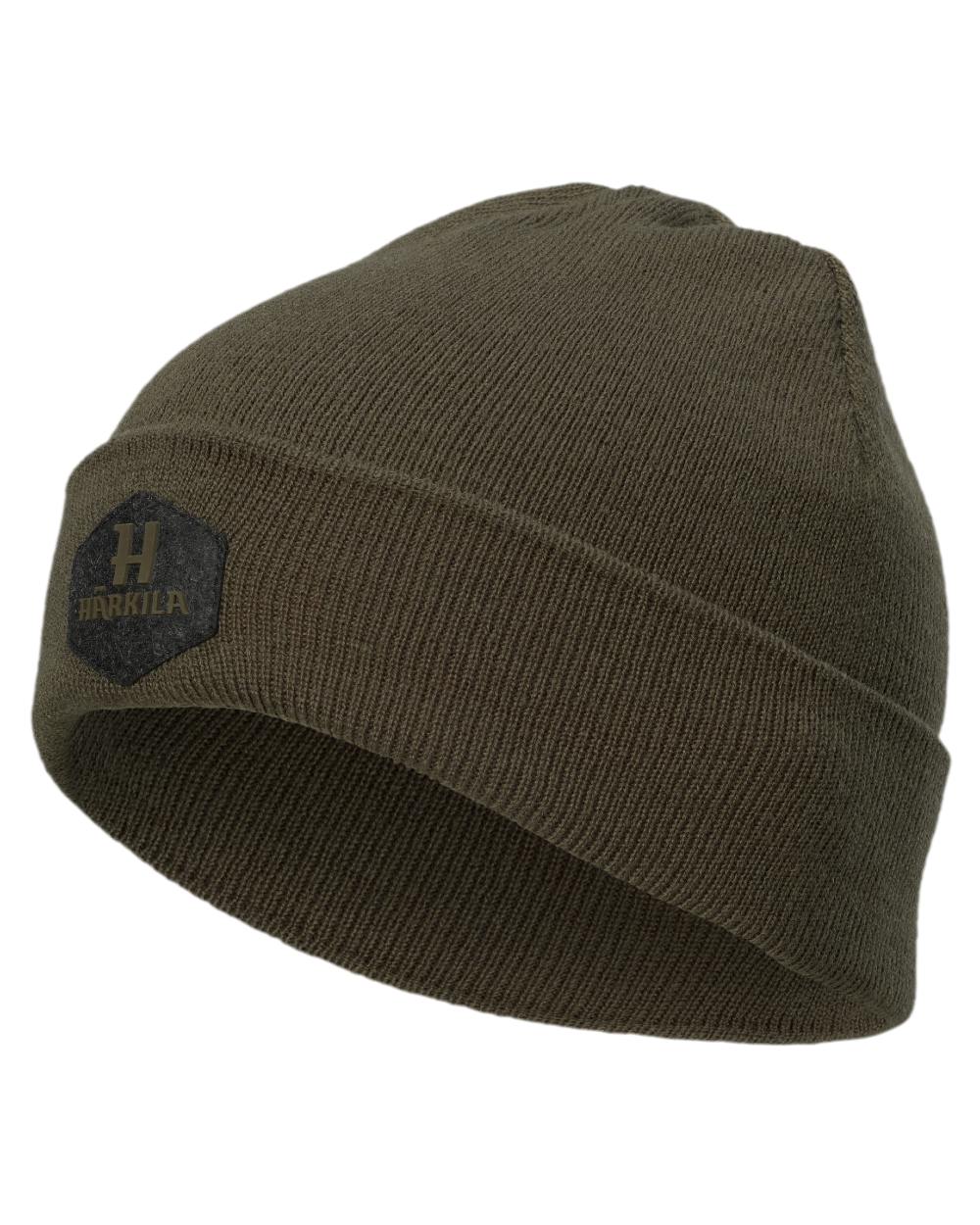 Willow Green Coloured Harkila Driven Hunt Reversible Beanie on white background 