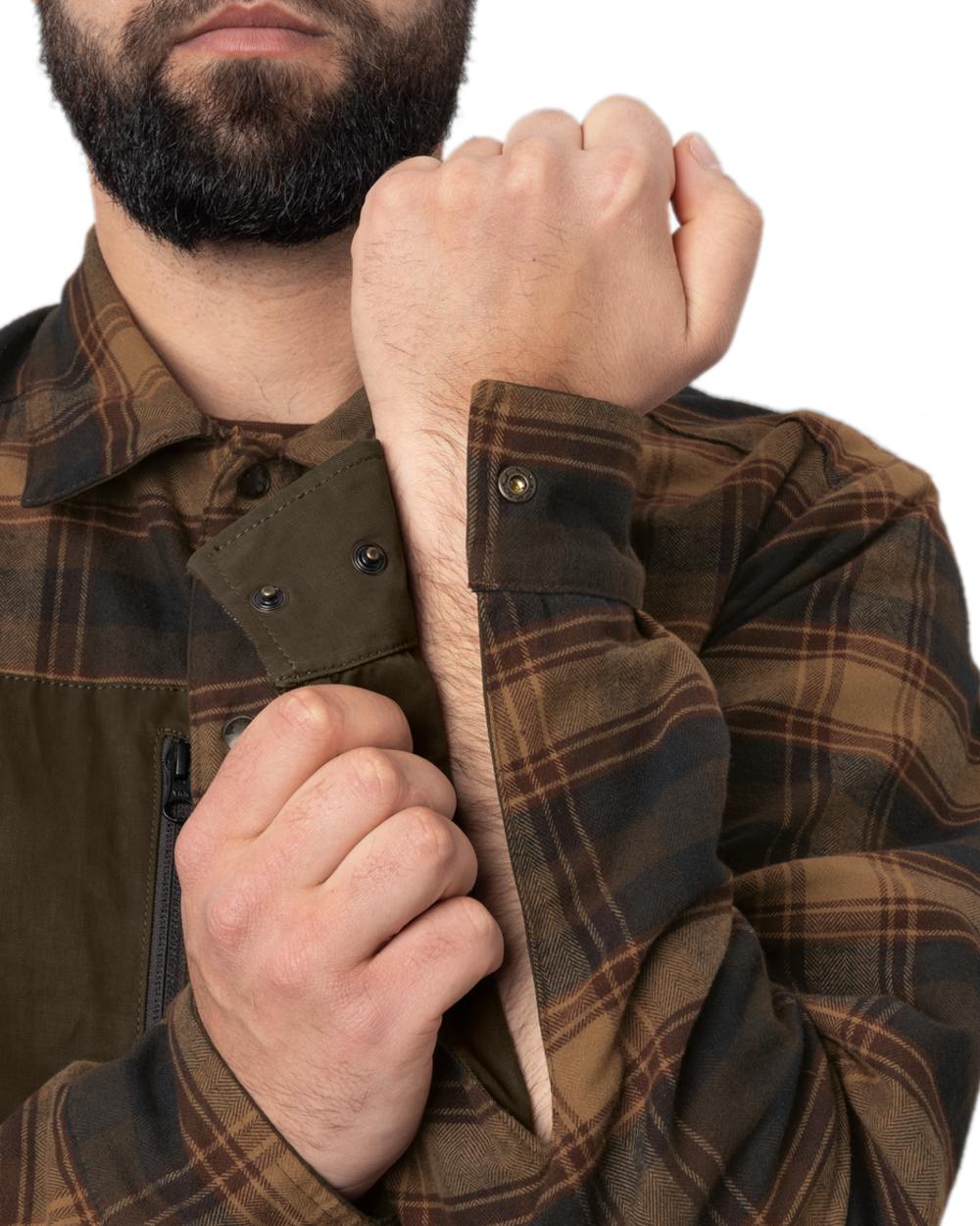 Dark Warm Olive Burgundy Coloured Harkila Eirik Reversible Shirt Jacket on white background 
