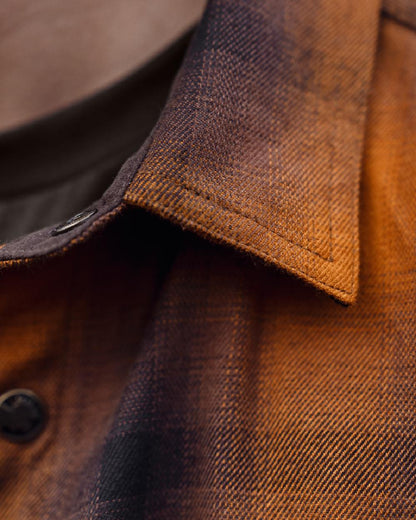 Maple Check coloured Harkila Folke Long Sleeve Shirt collar close up 