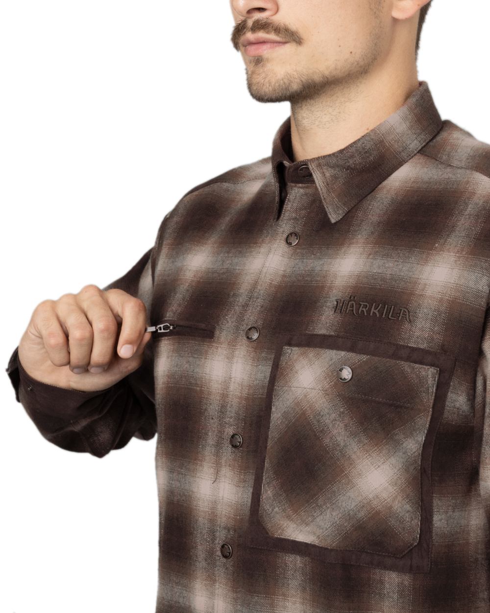 Burgundy Coloured Harkila Folke Shirt Jacket on white background 
