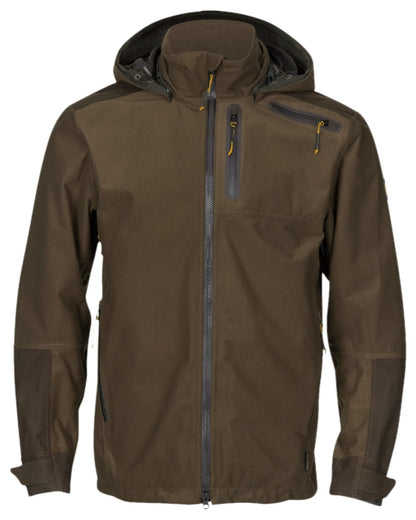 Hunting Green Shadow Brown Coloured Harkila Forest Hunter GTX Jacket on white background 