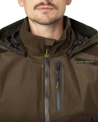 Hunting Green Shadow Brown Coloured Harkila Forest Hunter GTX Jacket on white background 