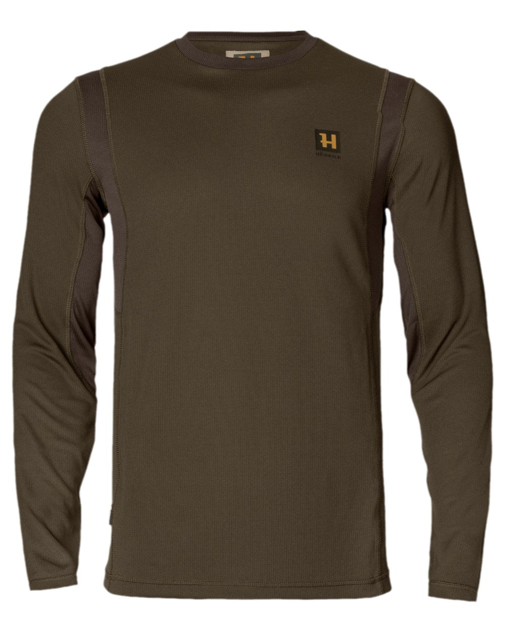 Hunting Green Shadow Brown Coloured Harkila Forest Hunter Long Sleeve T-Shirt on white background 