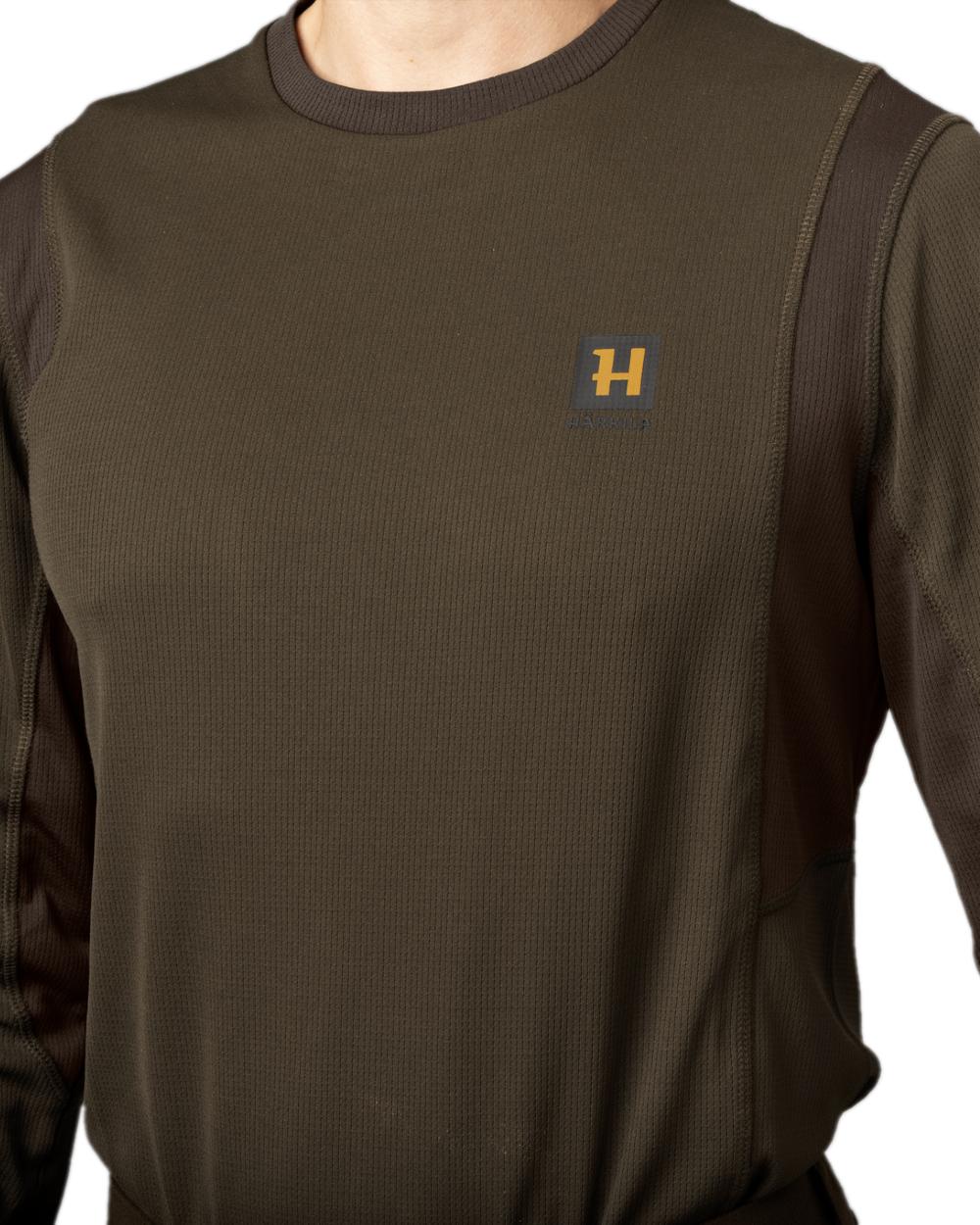 Hunting Green Shadow Brown Coloured Harkila Forest Hunter Long Sleeve T-Shirt on white background 