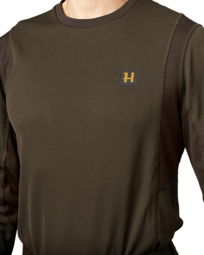 Hunting Green Shadow Brown Coloured Harkila Forest Hunter Long Sleeve T-Shirt on white background 