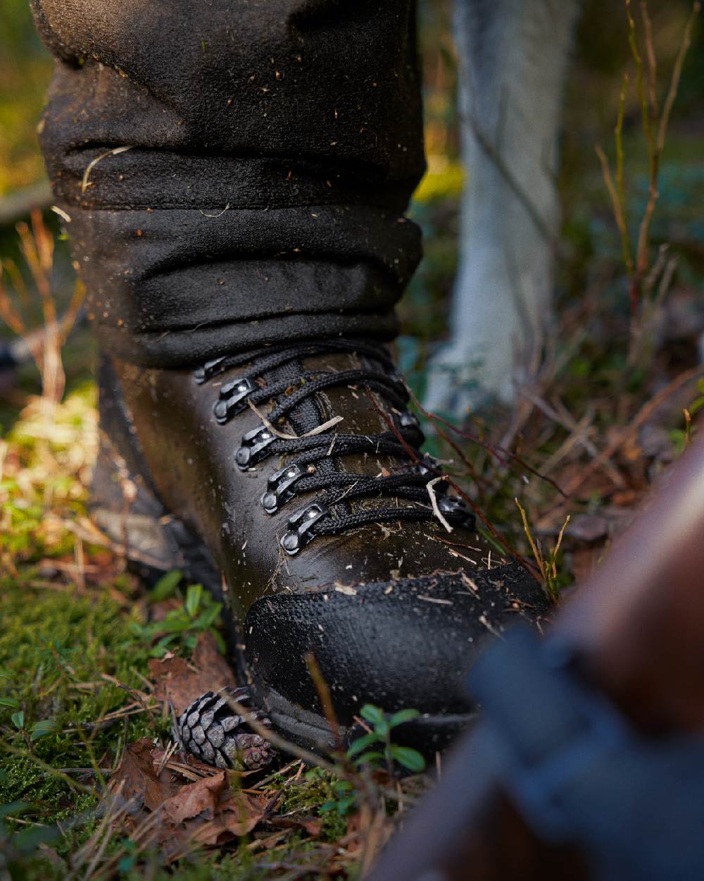 Willow Green Coloured Harkila Forest Hunter Mid GTX Boots on outdoor background 