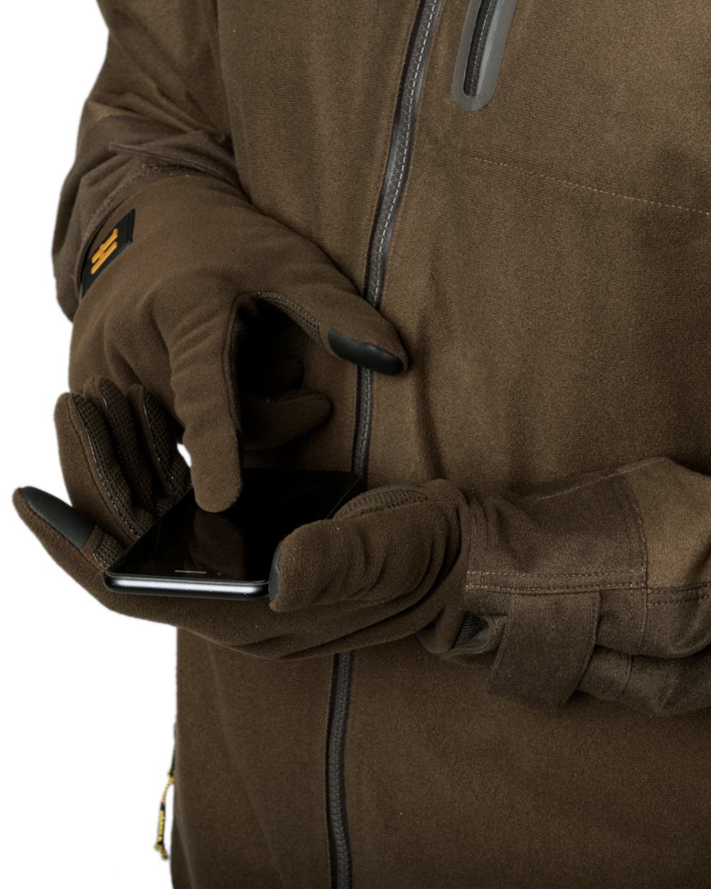 Hunting Green Shadow Brown Coloured Harkila Forest Hunter WSP Gloves on outdoor background 