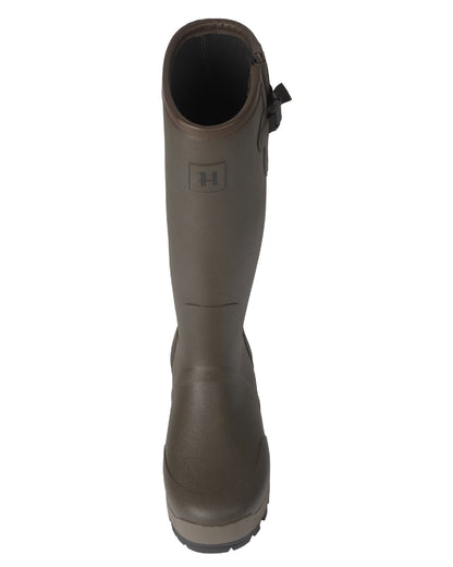 Dark Willow Green Coloured Harkila Forester Gusset Rubber Boots on white background 