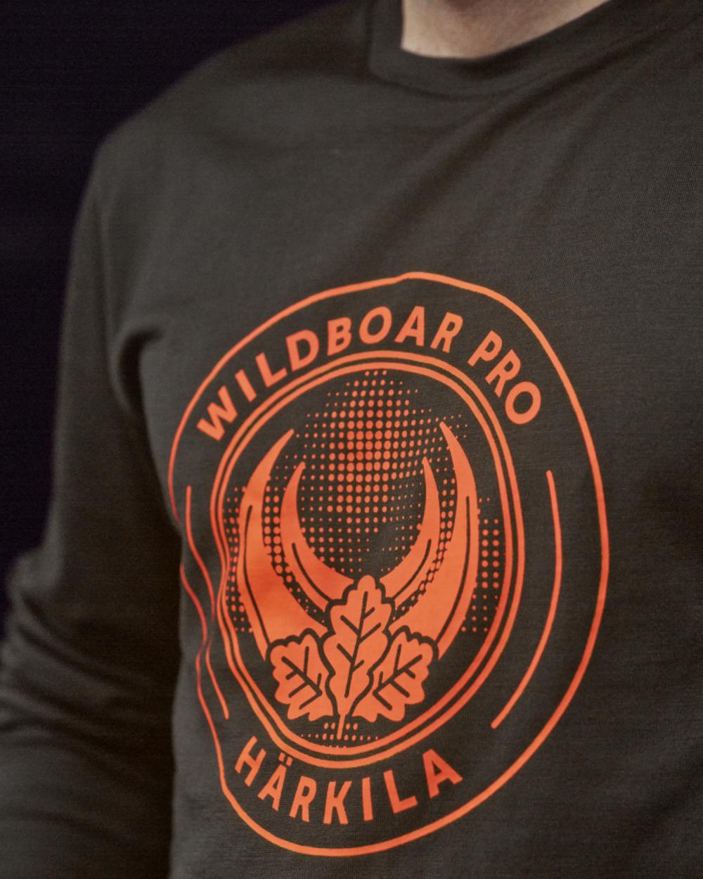 Shadow Brown Wildboar Coloured Harkila Game Long Sleeve T-Shirt on outdoor background 