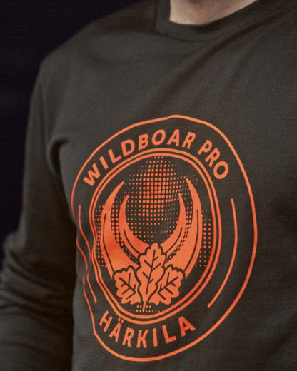 Shadow Brown Wildboar Coloured Harkila Game Long Sleeve T-Shirt on outdoor background 