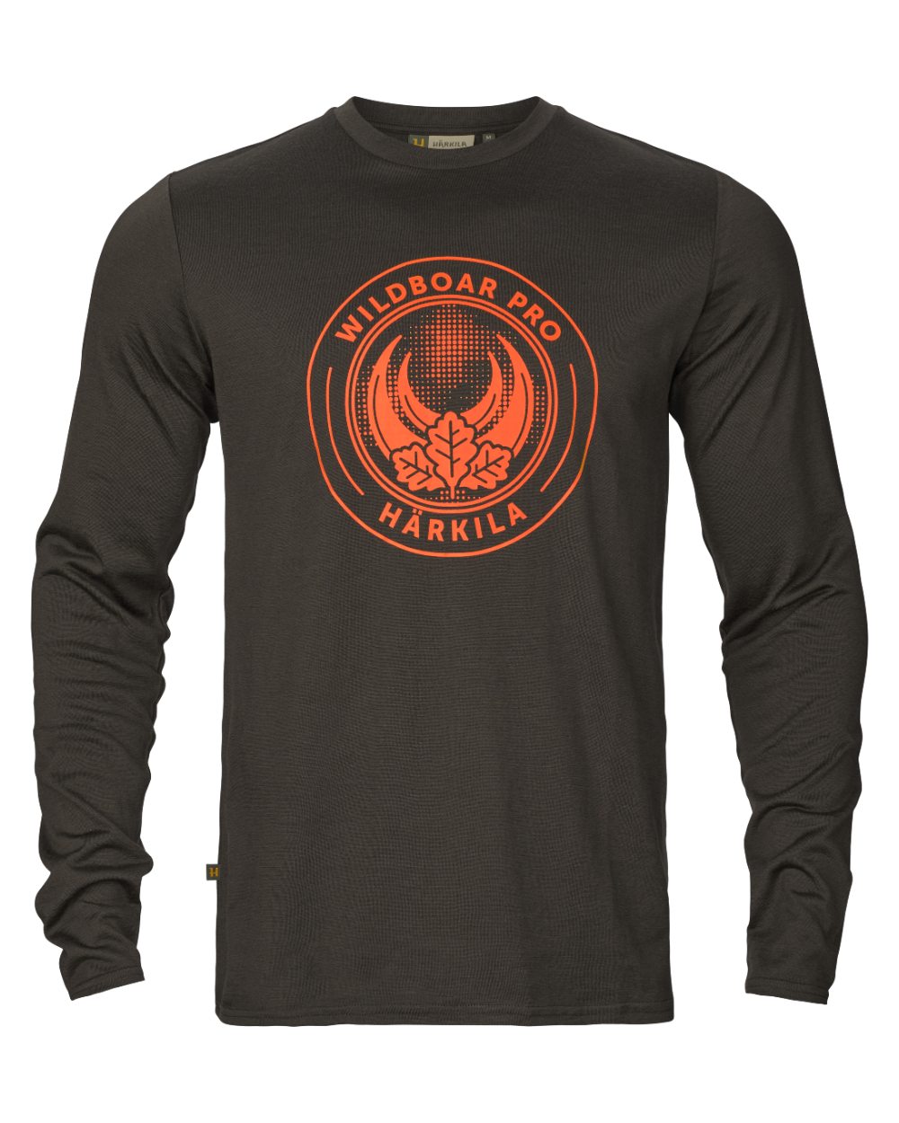 Shadow Brown Wildboar Coloured Harkila Game Long Sleeve T-Shirt on white background 
