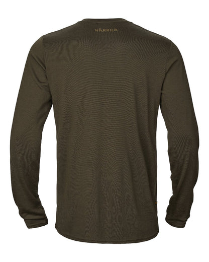 Willow Green Stag Coloured Harkila Game Long Sleeve T-Shirt on white background 