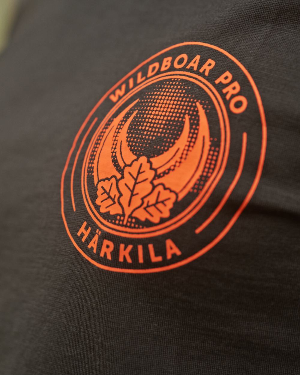 Shadow Brown Wildboar Coloured Harkila Game Short Sleeve T-Shirt on outdoor background 
