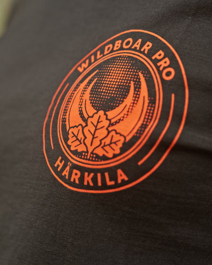 Shadow Brown Wildboar Coloured Harkila Game Short Sleeve T-Shirt on outdoor background 