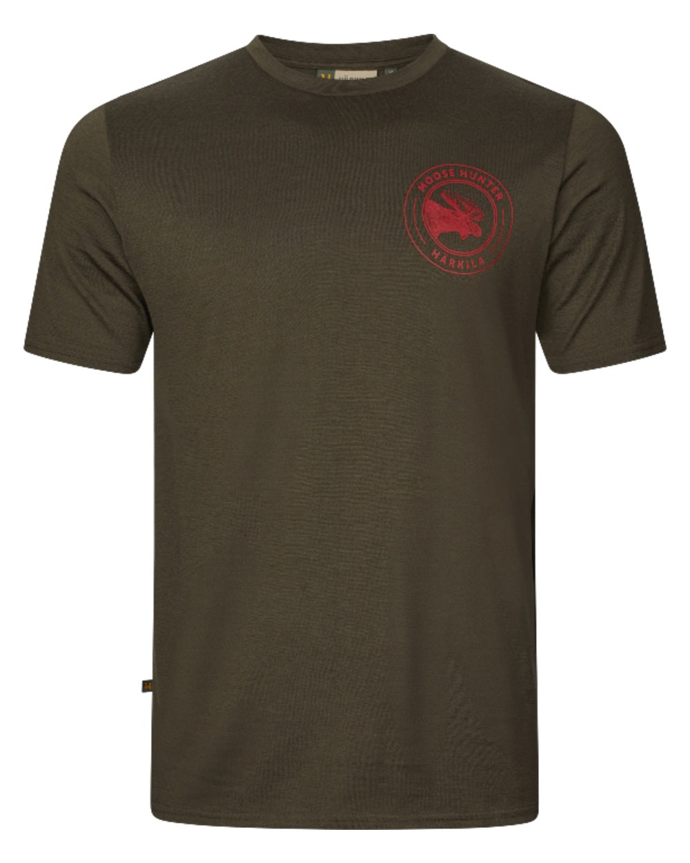 Willow Green Moose Coloured Harkila Game Short Sleeve T-Shirt on white background 